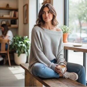 EILEEN FISHER Cotton Linen Blend 3/4 Length Sleeve Open Knit Sweater Pullover XL